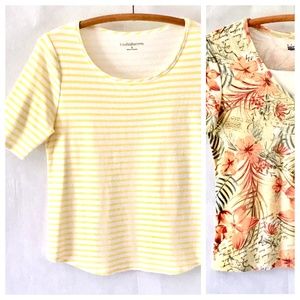 Croft & Barrow Yellow Stripe & Floral Tees
